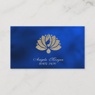 Elegant Professional Glitter Lotus Royal Blue Business Card