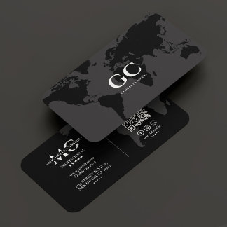Elegant Professional Global World Map Black Grey Business Card