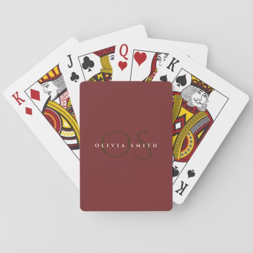 Elegant Professional Gold and burgundy Monogram Poker Cards