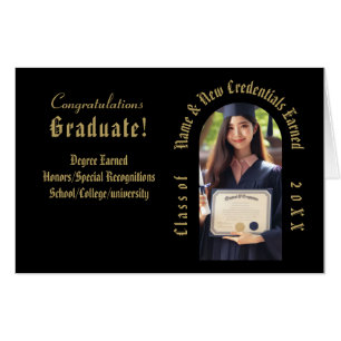 Elegant Professional Gold & Black Graduation Photo Card