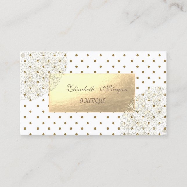 Elegant Professional, Gold Dots , Lace Business Card (Front)