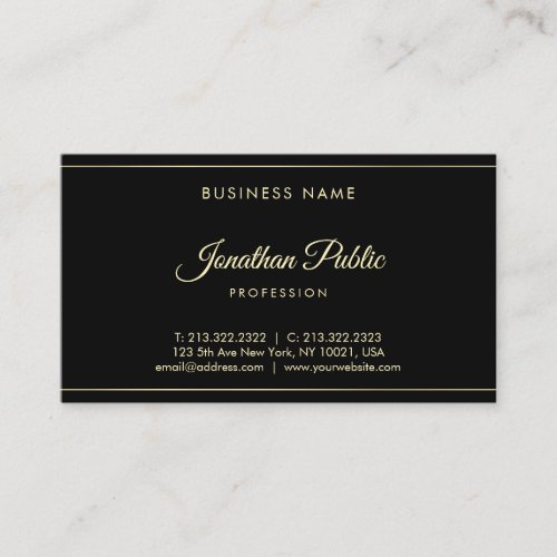 Elegant Professional Gold Hand Script Text Classy Business Card