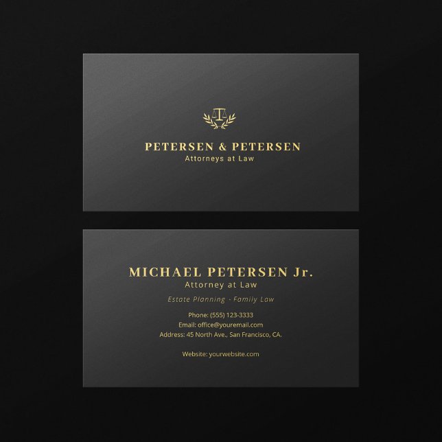 Elegant professional gold logo law firm lawyer business card (Creator Uploaded)