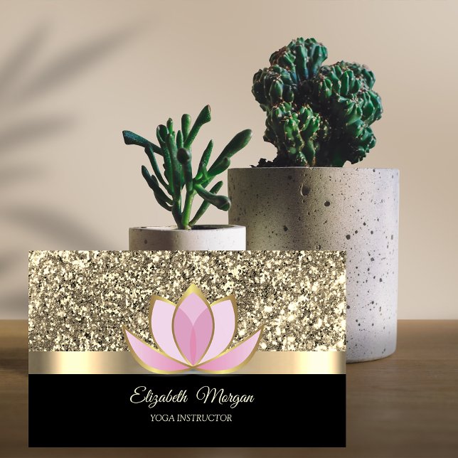 Elegant Professional Gold, Lotus Flower Yoga  Business Card (Creator Uploaded)