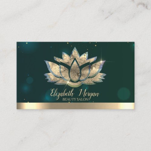 Elegant Professional Gold Lotus Green  Business Card