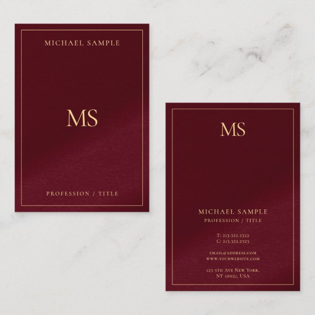 Elegant Professional Gold Monogram Premium Thick Business Card (Front/Back)