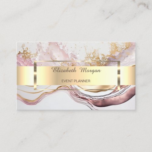 Elegant Professional Gold Stripe Pink Marble Business Card