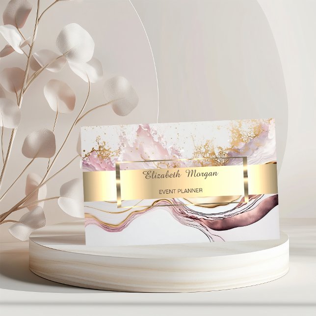 Elegant Professional Gold Stripe Pink Marble Business Card (Creator Uploaded)