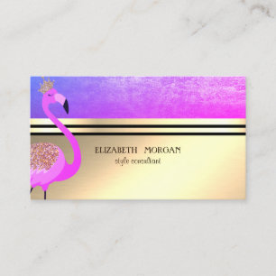Elegant Professional Gold,Stripes,Pink Flamingo Business Card