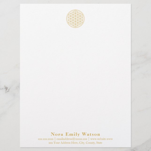 Elegant Professional Golden Flower of Life  Letterhead (Front)