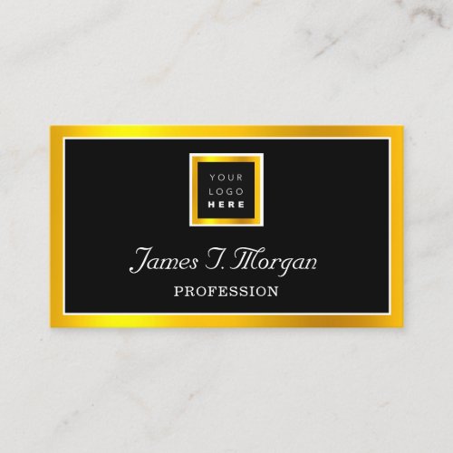 Elegant Professional Golden Frame Logo Black White Business Card