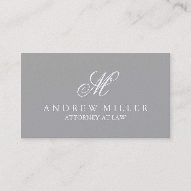 Elegant Professional Gray and White Monogram Business Card (Front)