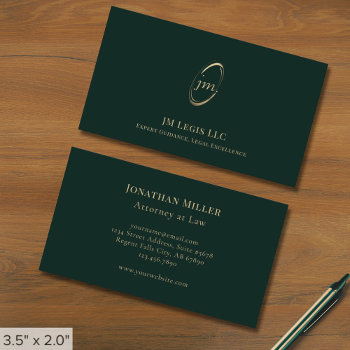 Elegant Professional Green Gold Lawyer Business Card by North_Red_Vine at Zazzle