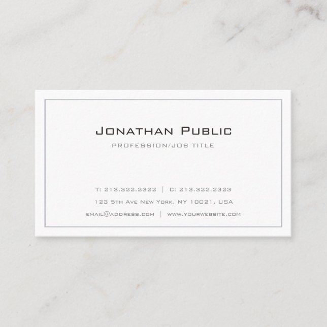 Elegant Professional Grey White Plain Modern Business Card (Front)