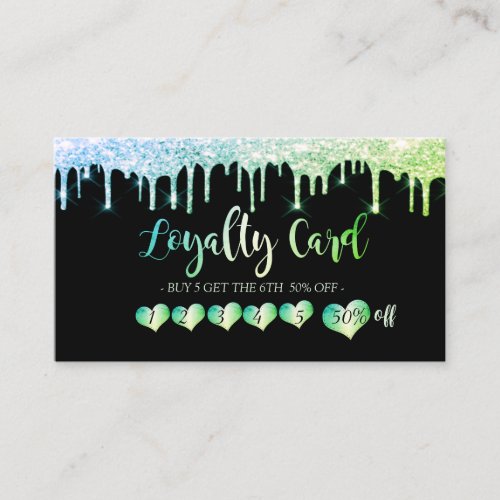 Elegant Professional Hearts Black Glitter Drips Loyalty Card
