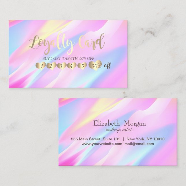 Elegant Professional Hearts Colorful Holographic Loyalty Card (Front/Back)