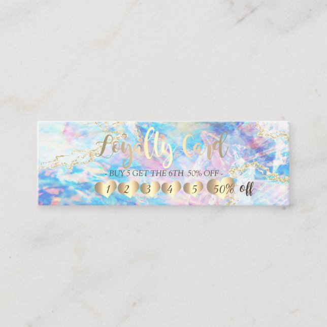  Elegant Professional Hearts Holographic OpaL Gold Loyalty Card (Front)