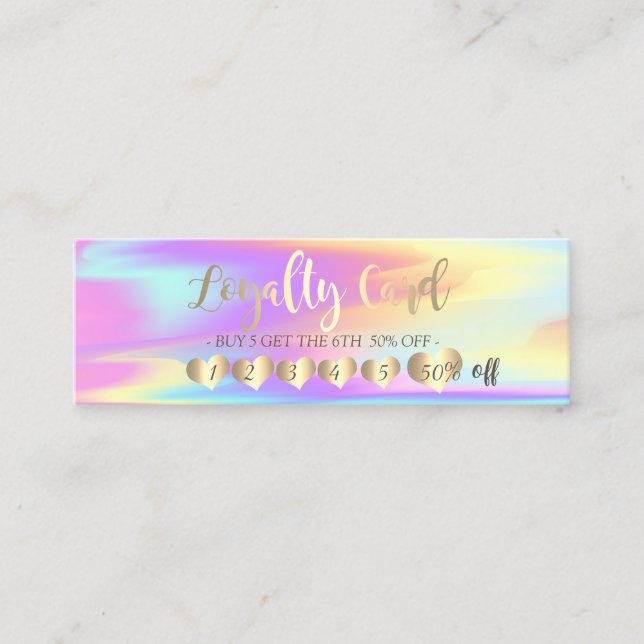 Elegant Professional Hearts Ombre Holographic Loyalty Card (Front)