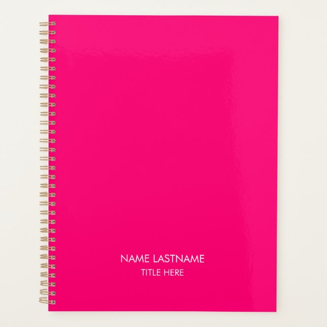 Elegant professional hot pink name title year planner (Front)