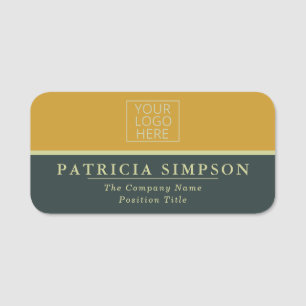 Elegant Professional Hunter Green & Mustard Yellow Name Tag