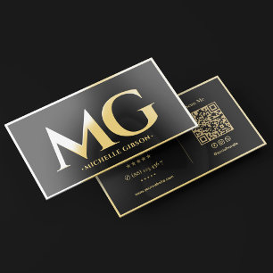 Elegant Professional Initials Black Gold Frame Foil Business Cards