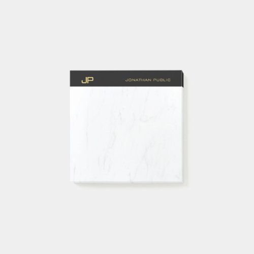Elegant Professional Initials Black Gold Marble Post_it Notes