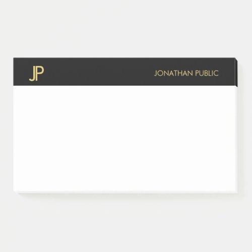 Elegant Professional Initials Black Gold White Post_it Notes