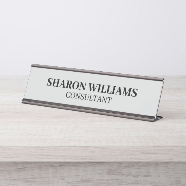 Elegant Professional Light Gray Minimalist Desk Name Plate (Front)