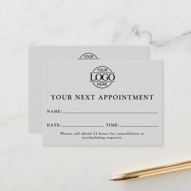Elegant Professional Light Gray Simple Reminder Appointment Card (Front/Back In Situ)