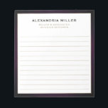 Elegant Professional Lined Notepad<br><div class="desc">A professional lined notepad with a simple modern design. Custom name and title position role and company or custom text presented on a simple white background framed in purple with golden accents. Personalize using the fields provided or use the 'message' button to contact the designer for help.</div>