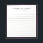 Elegant Professional Lined Notepad<br><div class="desc">A professional lined notepad with a simple modern design. Custom name and title position role and company or custom text presented on a simple white background framed in purple with golden accents. Personalize using the fields provided or use the 'message' button to contact the designer for help.</div>