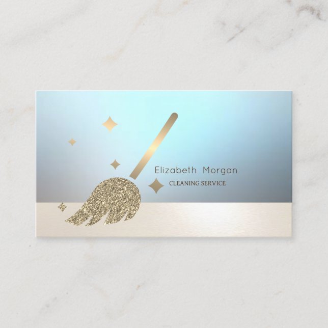 Elegant Professional Luminous Gold Broom Business Card (Front)