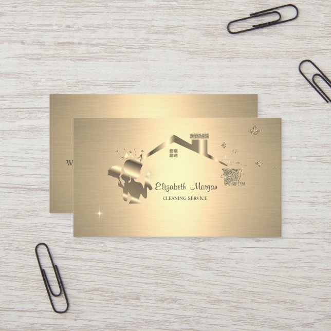 Elegant Professional Maid Cleaning House Gold  Business Card (Front/Back In Situ)