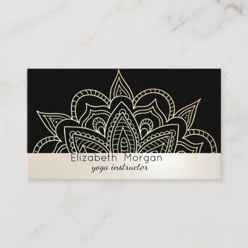 Elegant Professional Mandala Black Yoga Instructor Business Card