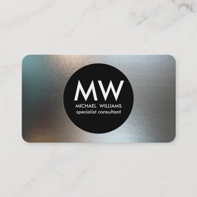 Elegant professional metal black circle silver business card (Front)