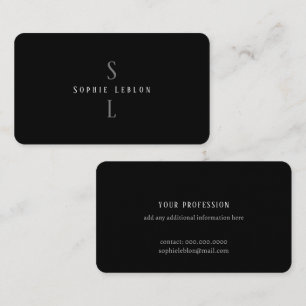 Elegant Professional Minimalist Monogram Black Business Card