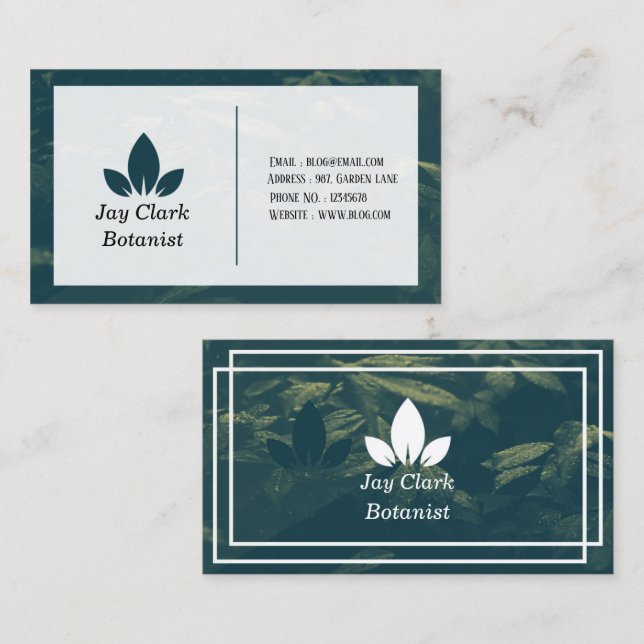Elegant Professional Modern Botanist Green & White Business Card (Front/Back)