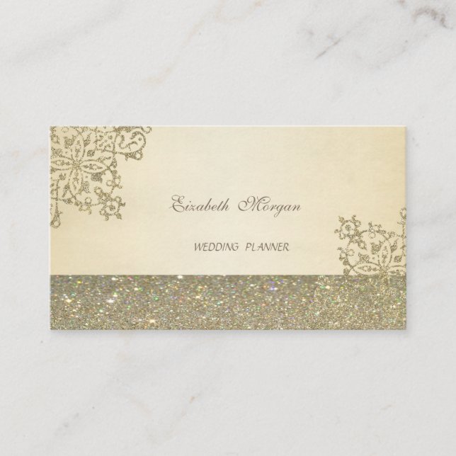 Elegant Professional Modern Luxury Glitter Lace Business Card (Front)