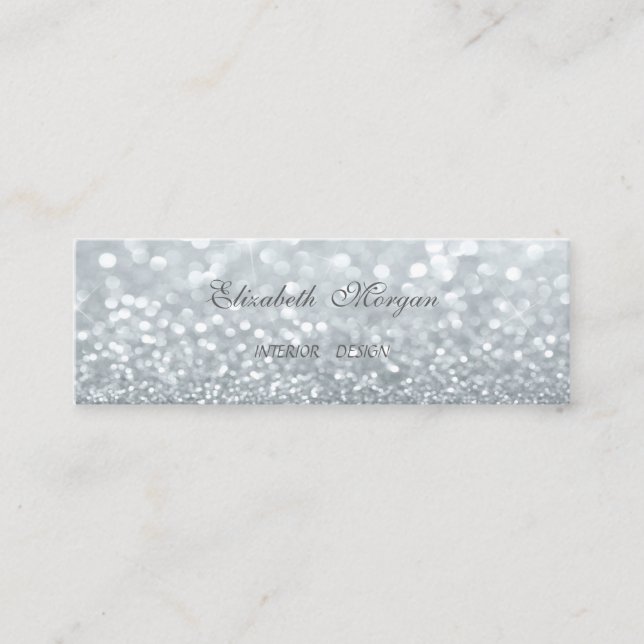 Elegant Professional Modern Silver Glittery Bokeh Mini Business Card (Front)
