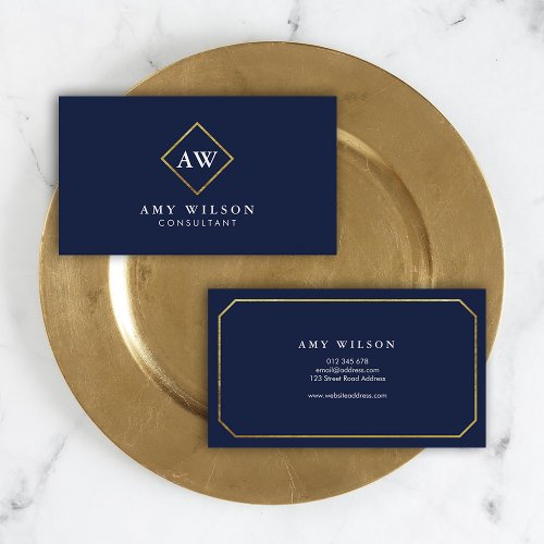 Elegant Professional Monogram Blue Business Card