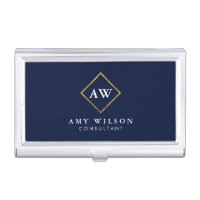 Elegant Professional Monogram Blue Business Card Holder