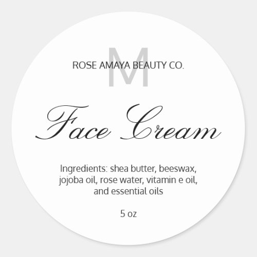 Elegant Professional Monogram Cosmetic Spa Beauty Classic Round Sticker