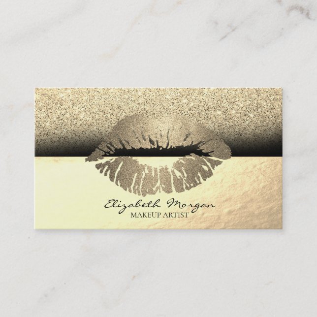 Elegant Professional Monogram Gold Glitter Lips Business Card (Front)