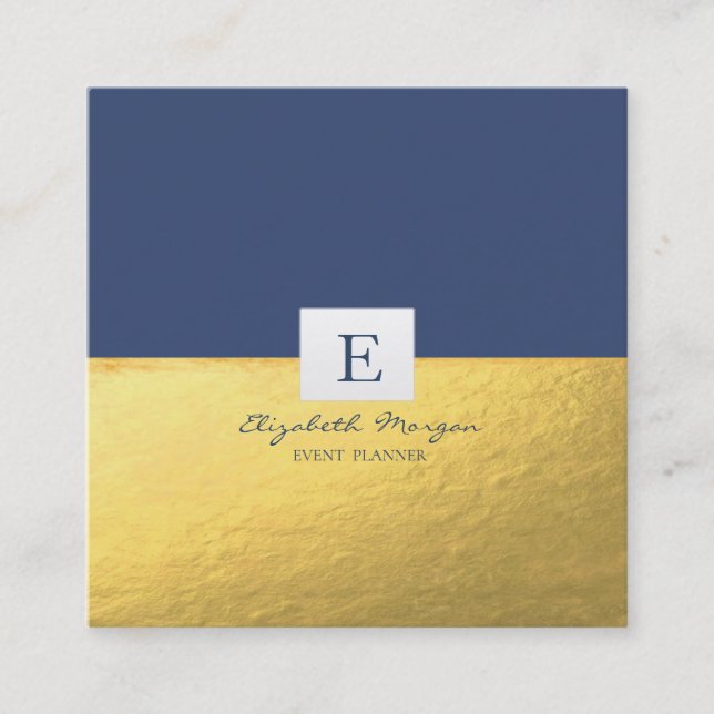 Elegant Professional Monogram Gold Square Business Card (Front)