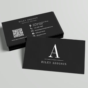 Elegant Professional Monogram Minimalist Black Business Card