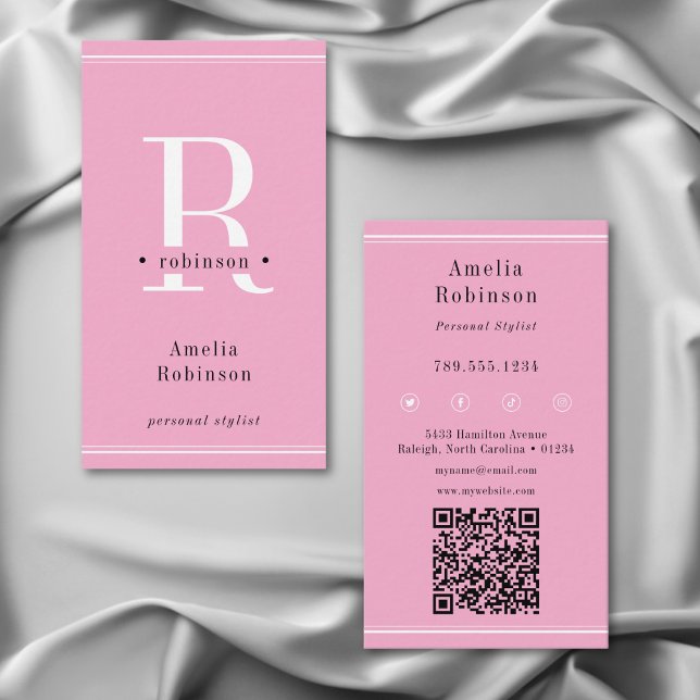 Elegant Professional Monogram Pink Business Card (Creator Uploaded)