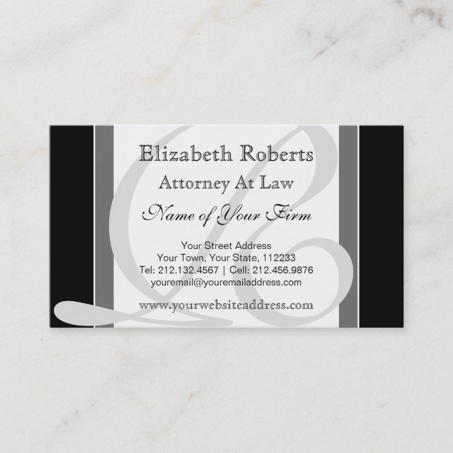 Elegant Professional Monogram R Black and Gray Business Card (Front)
