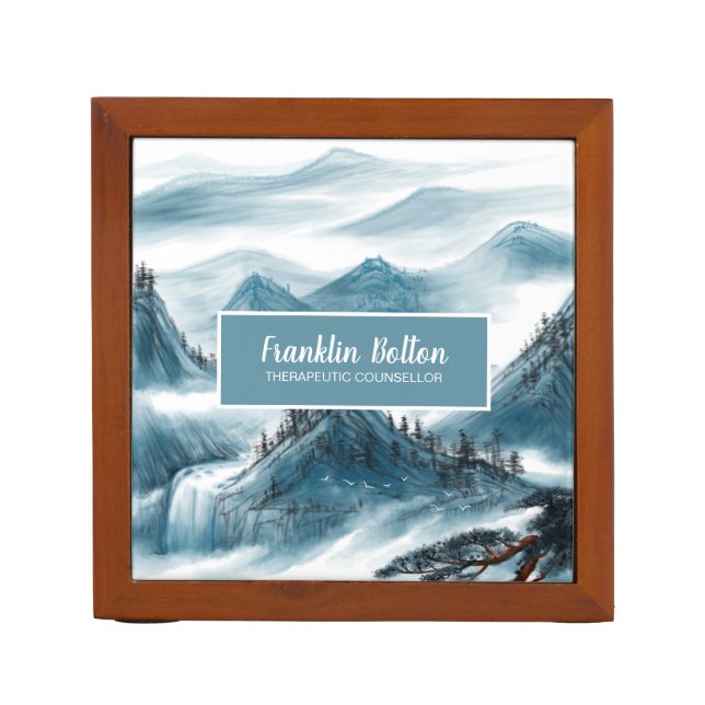 Elegant Professional Mountains View Add Name Desk Organizer (Front)