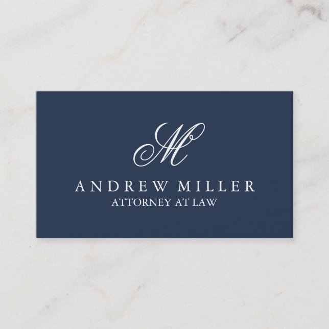 Elegant Professional Navy Monogram Business Card (Front)
