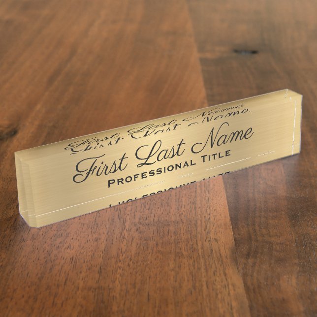 Elegant Professional Office Sign Faux Gold Desk Name Plate (Side)